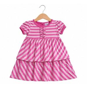 Kidzone Girls Dress Size 3T Pink Striped Ruffle Short Sleeves NEW